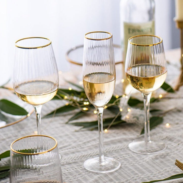 Champagne/ Wine Glasses with Gold Rim