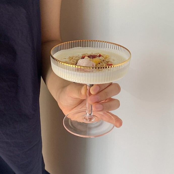 Elegant Martini/ Champagne Glass with Gold Rim