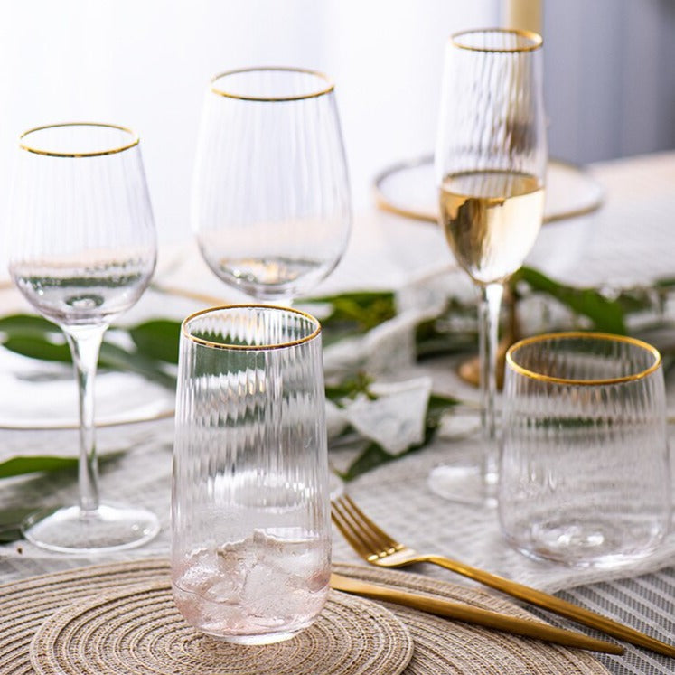 Champagne/ Wine Glasses with Gold Rim