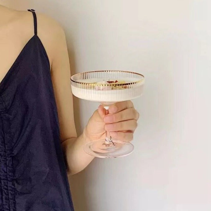 Elegant Martini/ Champagne Glass with Gold Rim