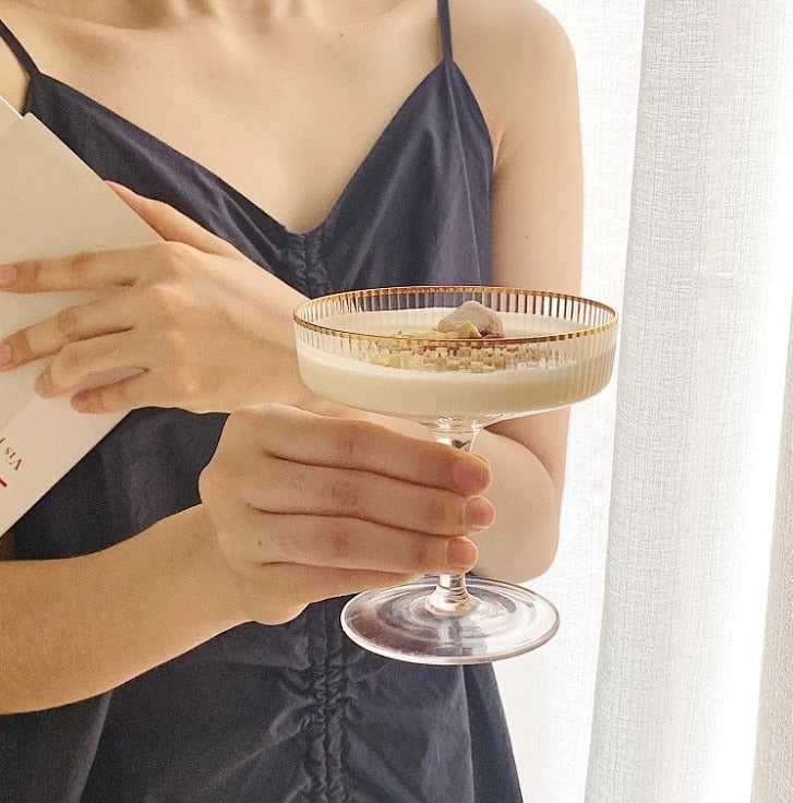 Elegant Martini/ Champagne Glass with Gold Rim
